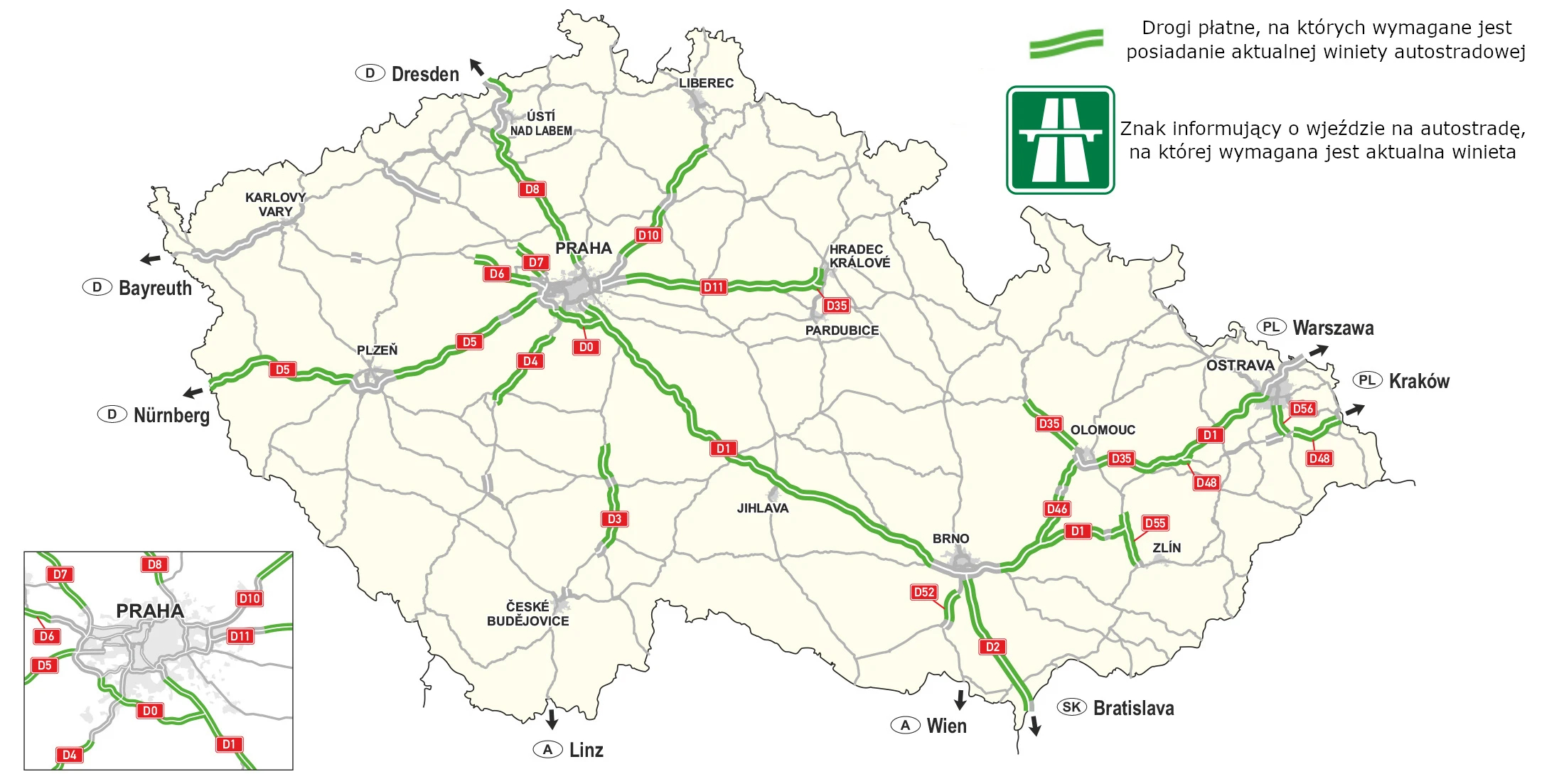 Czechy mapa płatnych autostrad