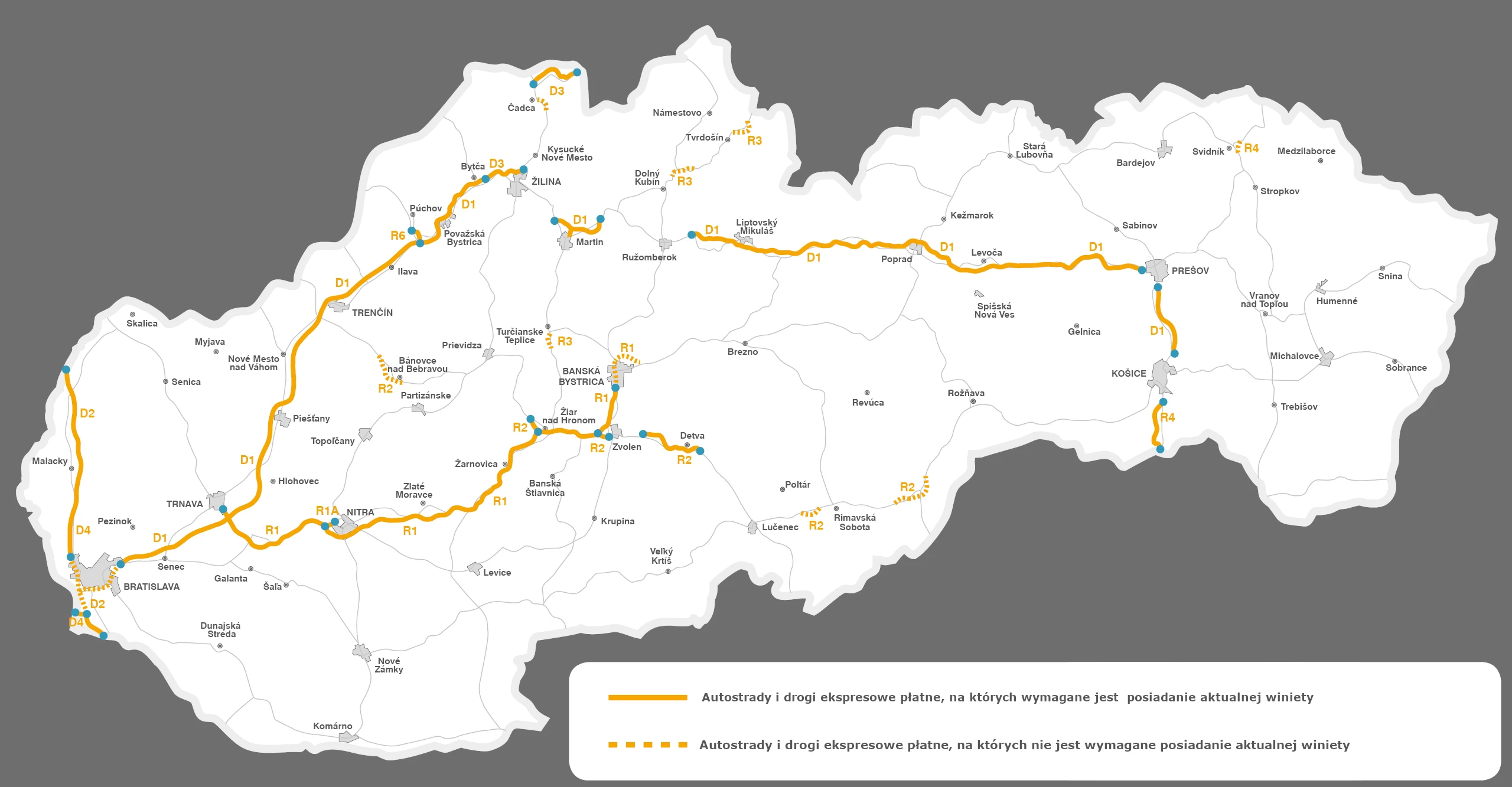 Słowacja mapa płatnych dróg i autostrad