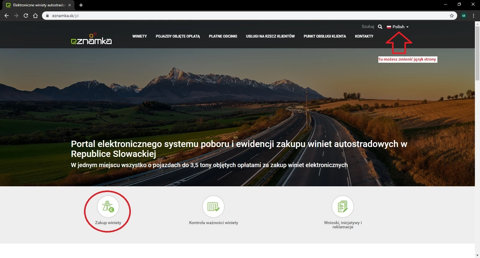 Słowacja kupno winiety przez Internet krok1