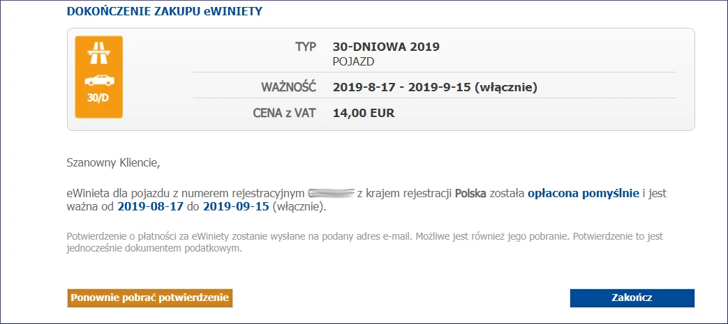 Słowacja kupno winiety przez Internet krok6