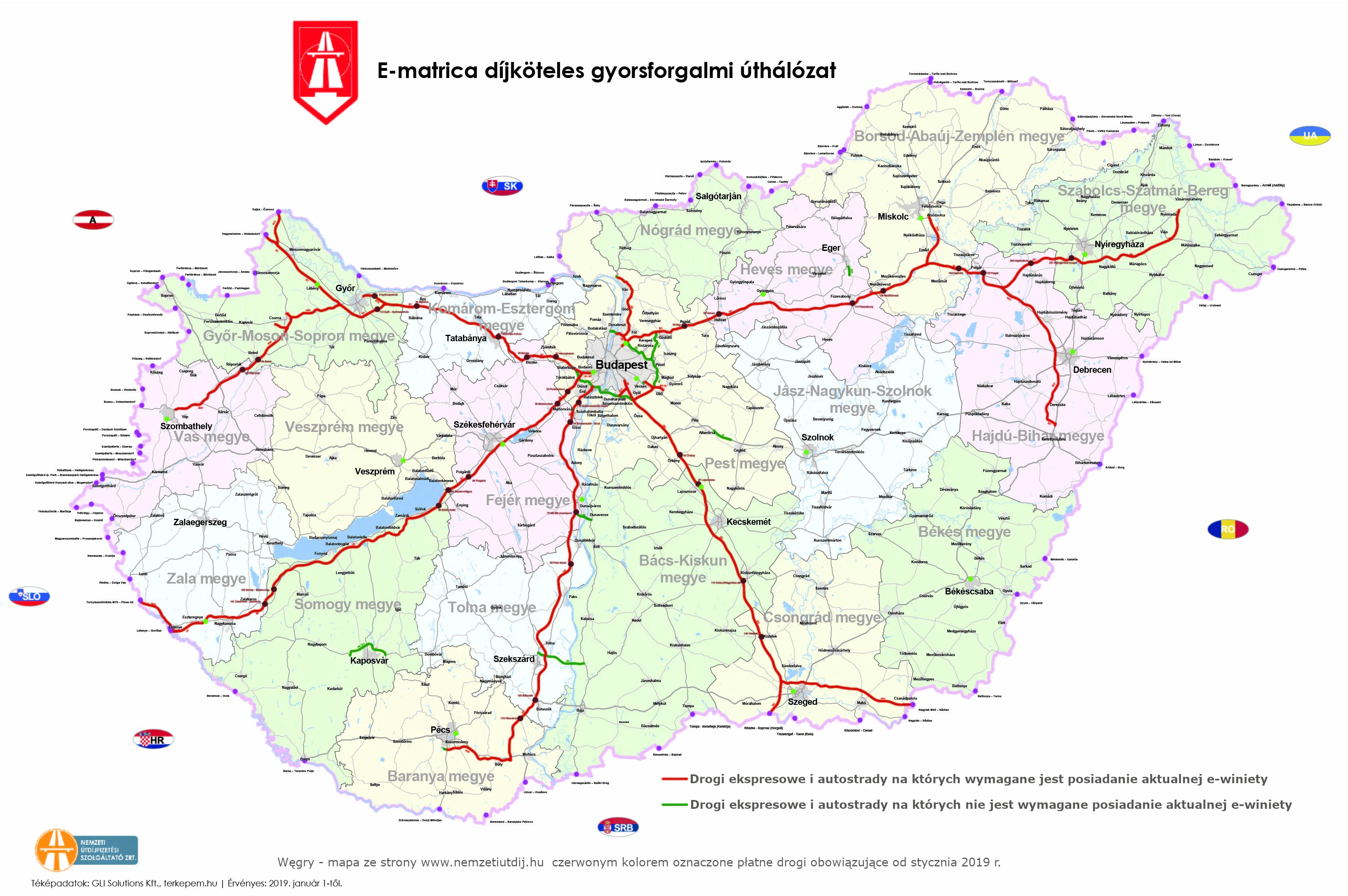 Węgry mapa płatnych dróg ekspresowych i autostrad